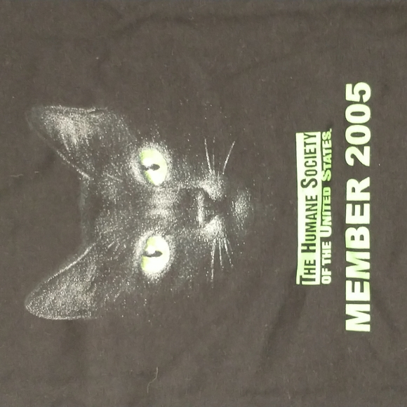 Black Cat T Shirt 2005 Humane Society Green Eyes w Hard Stare 100 Cotton Unworn - Picture 2 of 5